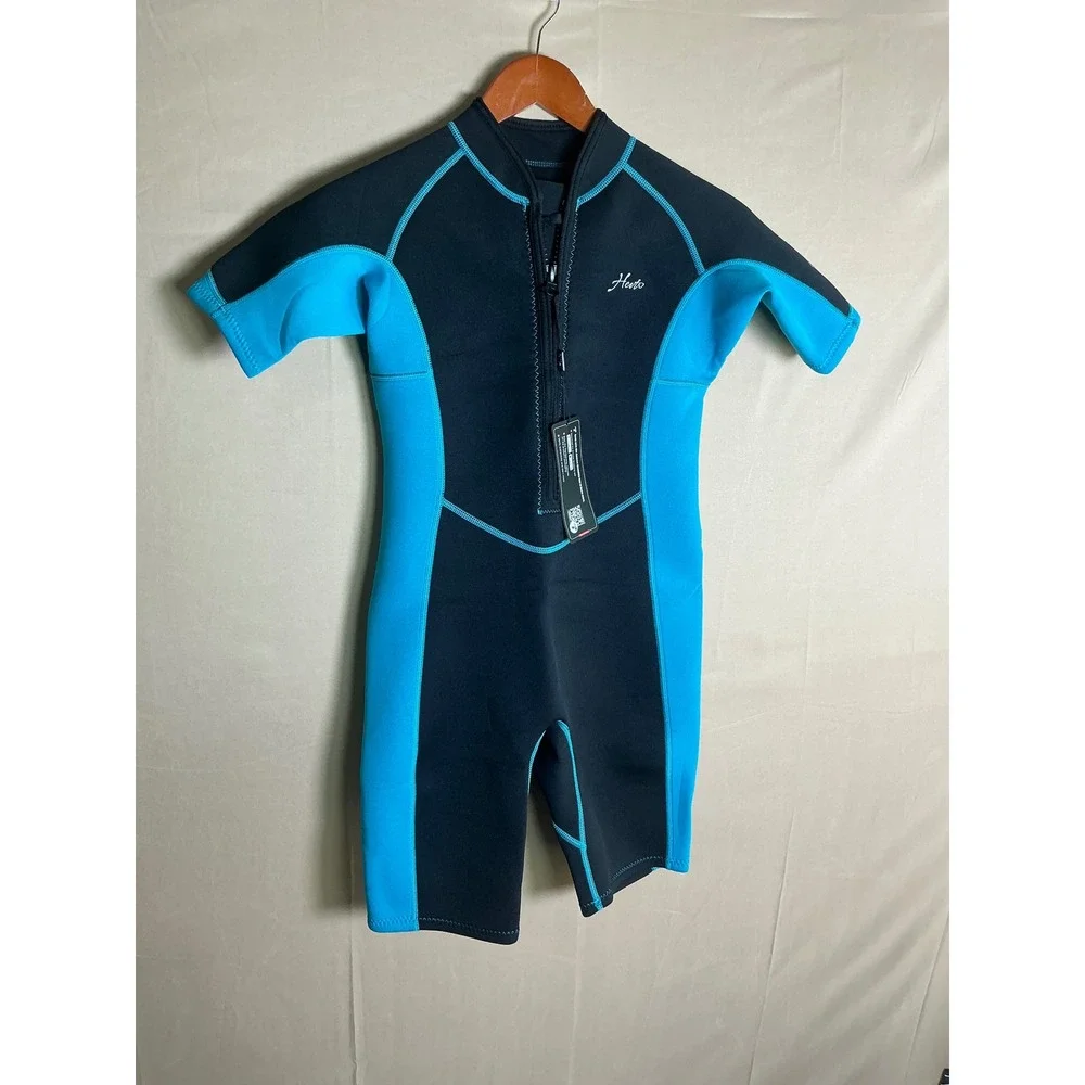 Hevto Kids Wetsuit 12 Shorty 2mm Neoprene Front Zip Youth Size 12 Black Blue K1S